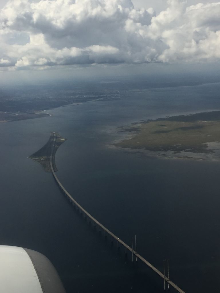 First view of the Øresund bridge and Copenhagen from the plane. Photo: Riccardo Rossi