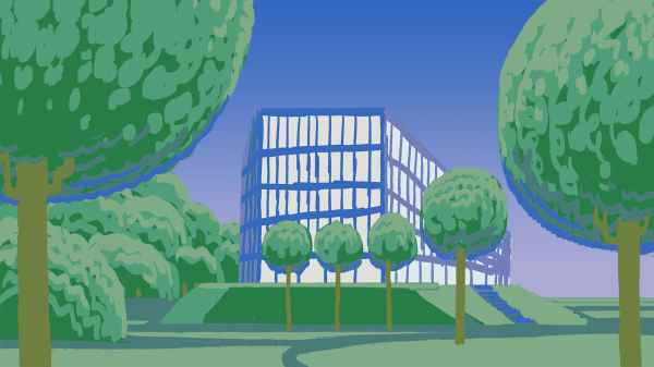 green and blue illustration of Kilen building