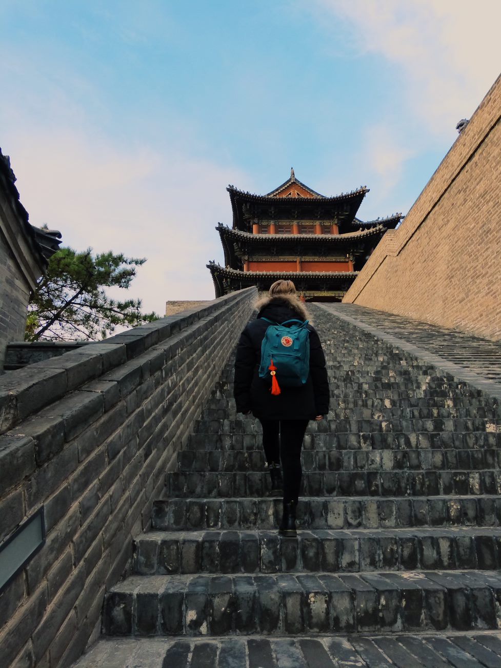 girl walking up stairs