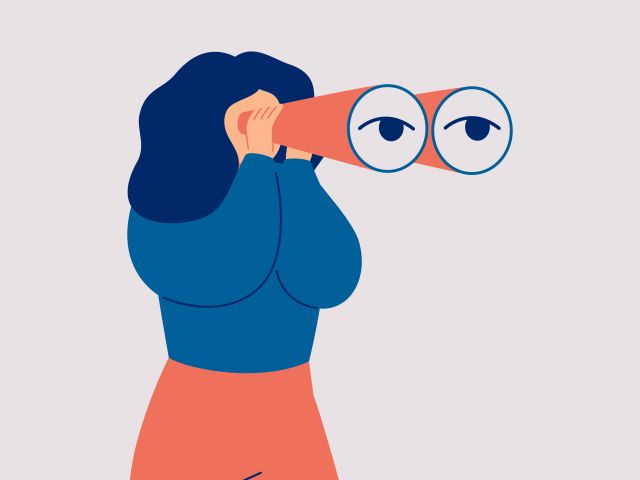 Woman with binoculars illustration