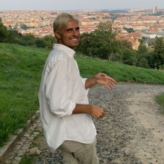 walking man on a hill in Italy