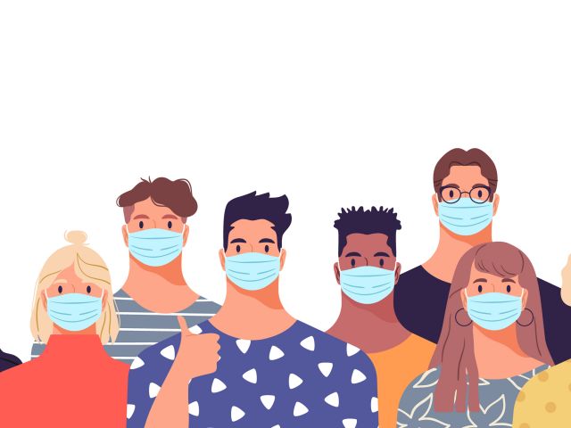 Illustration of young people with face masks
