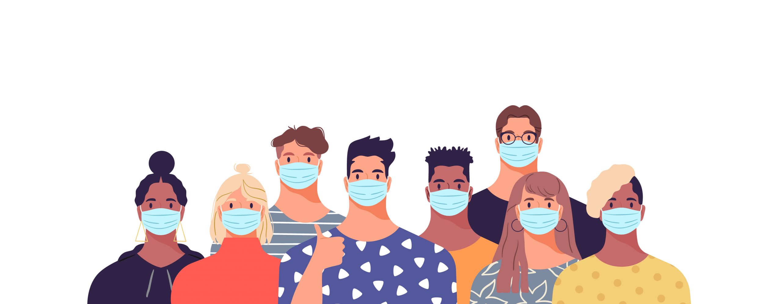 Illustration of young people with face masks