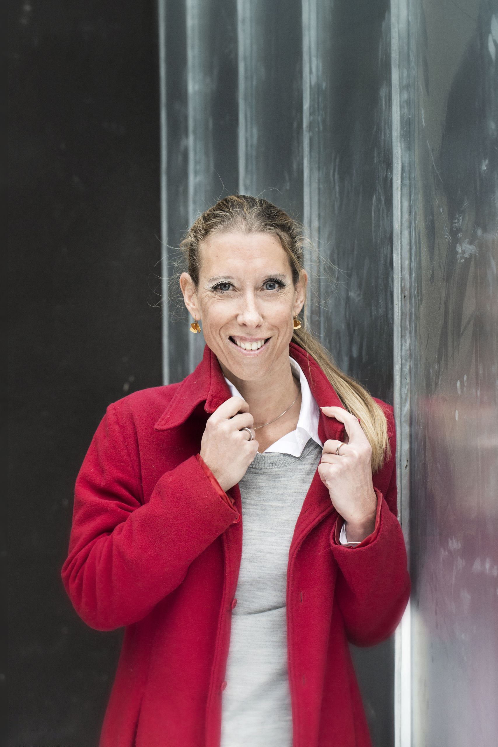 Woman in red jacket