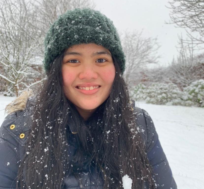 young woman in snow