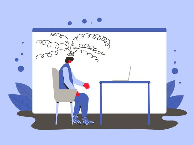 illustration of an employee with a headache