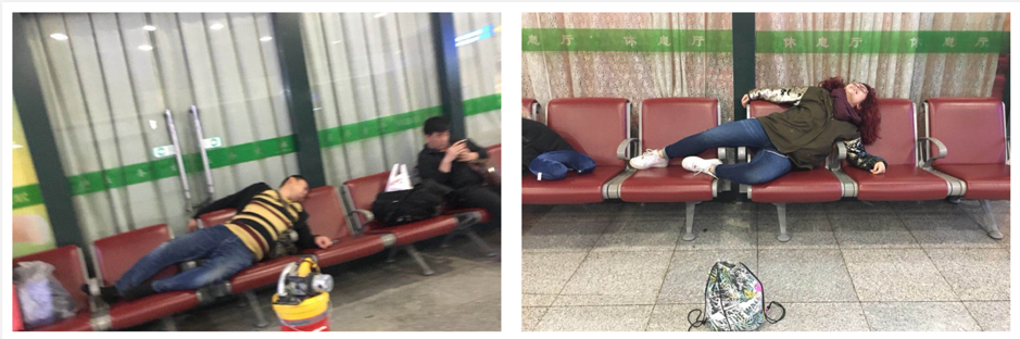 people sleeping in a train station