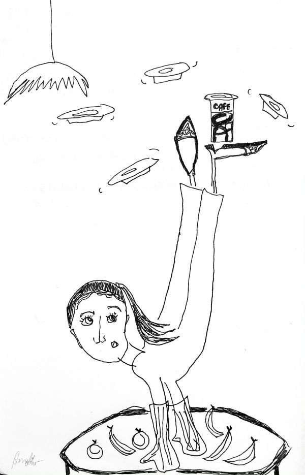 illustration girl with her legs in the air