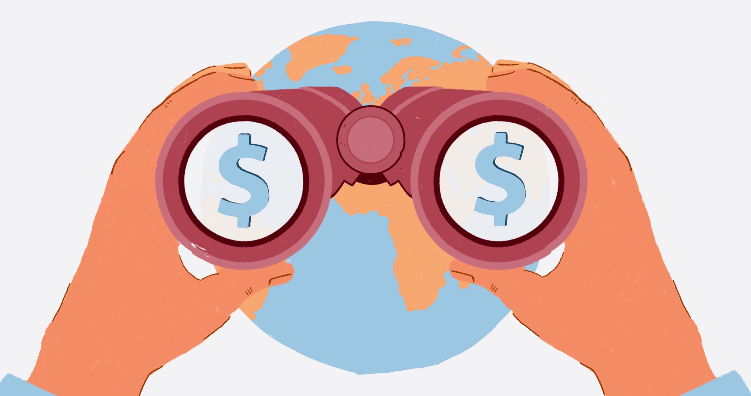 Illustration of binoculars seeing dollars