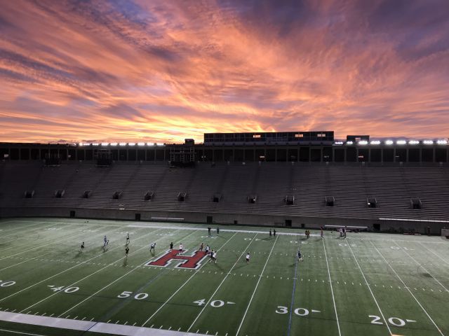 Football field in sunset